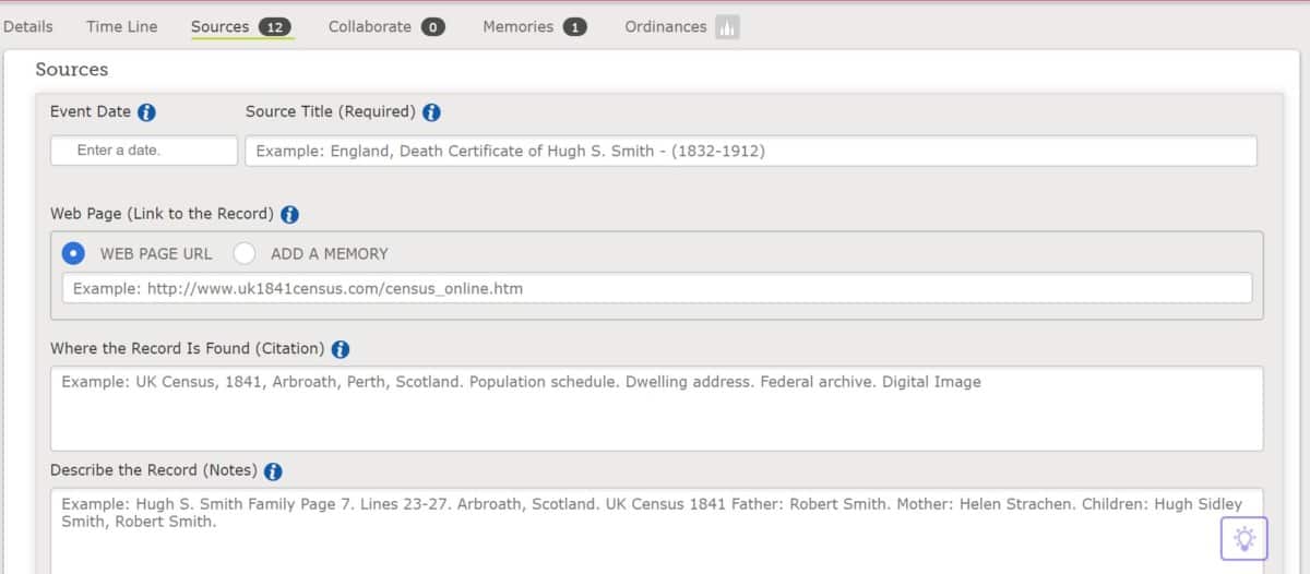 An image of a screenshot of the citation creation for your sources in FamilySearch.org.