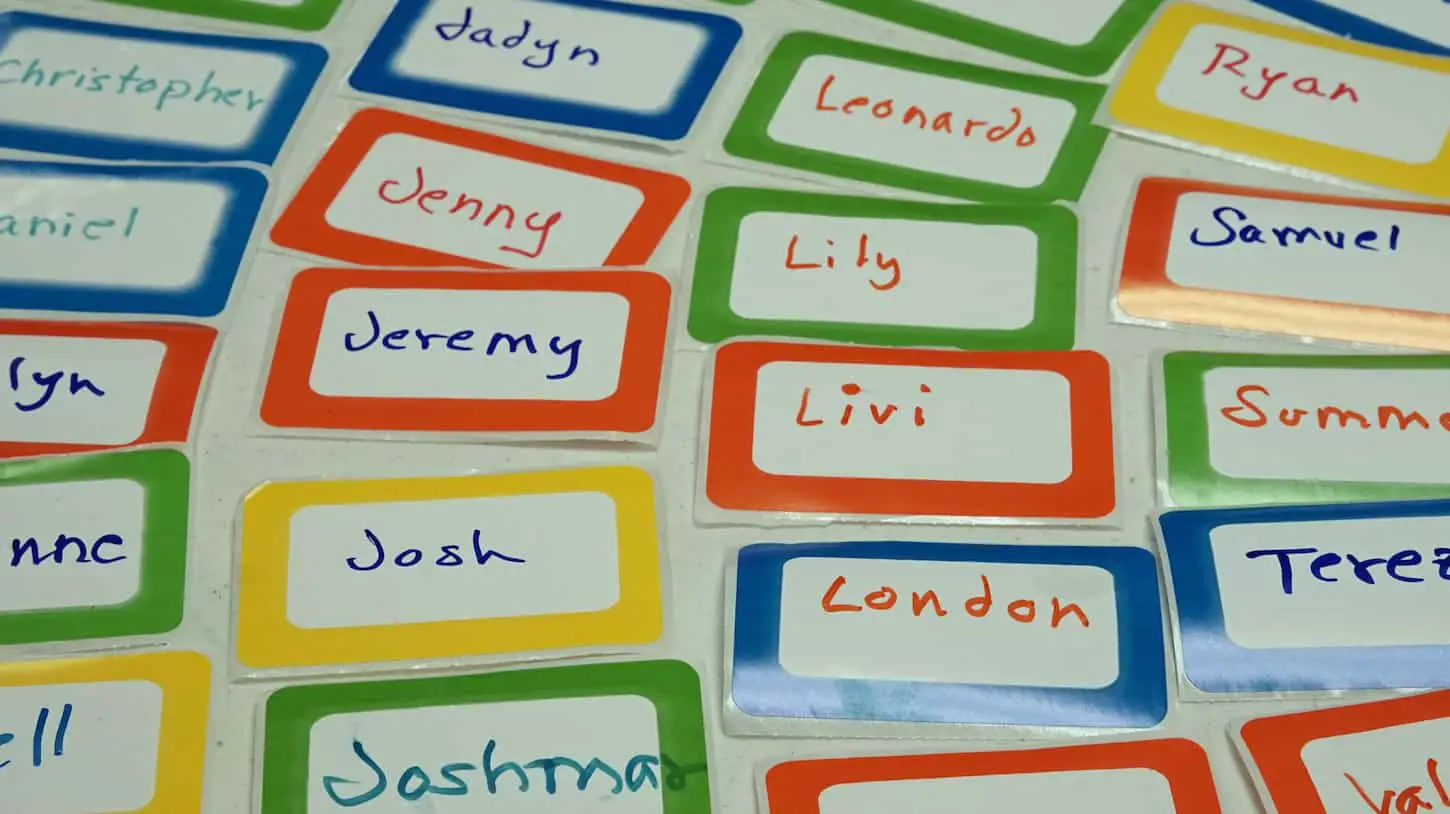 An image of Colorful children’s name tags.